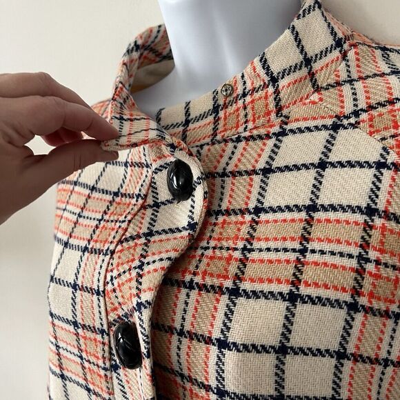 Queen of Capes Country Place Cape Jacket Women Tweed Vintage Cream Plaid Mod 60s - Picture 9 of 16